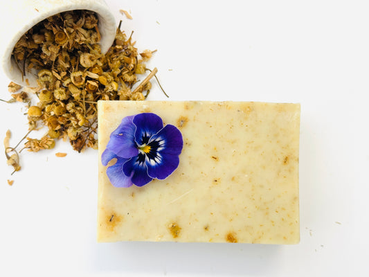 Chamomile Flower Vegan Farm Soap with Organic Olive Oil, Organic Coconut Oil, and Organic Sustainable Palm Oil, 5.0 oz Bar